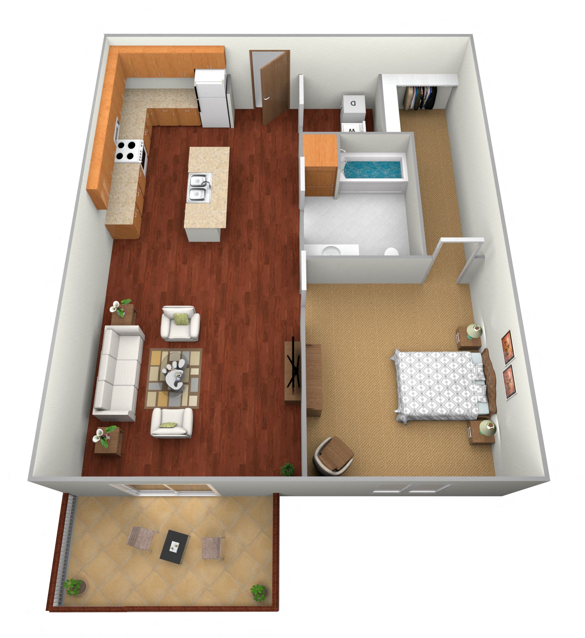 Floor plan for 1 bed, 1 bath, 791 sqft